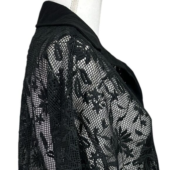 Jason Wu Black Lace Daisy Floral See Thru Collared Blouse Size M - Picture 8 of 11